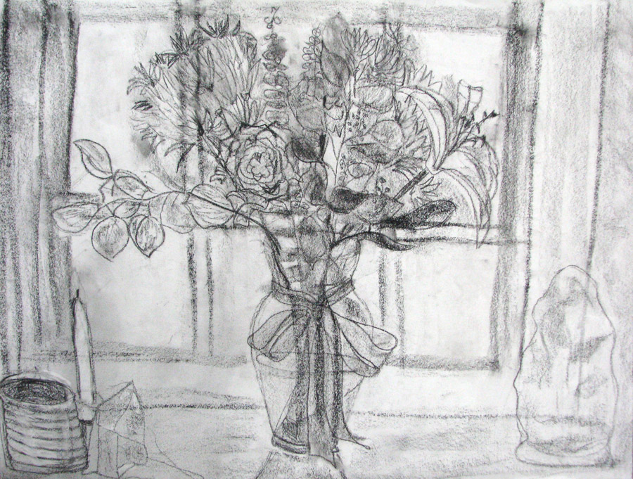 Flowers in my Window Graphite 18 x 24